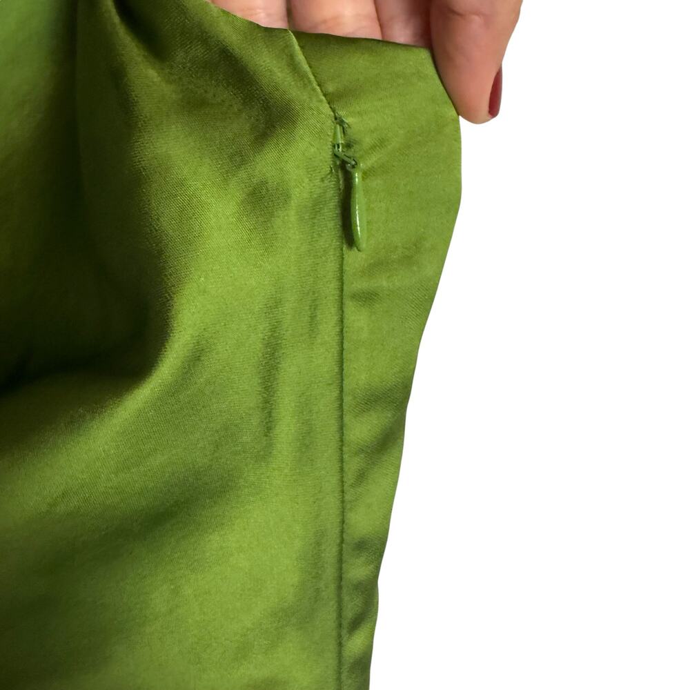 Sandro Zola Green Satin Ruched Front Tie Strap Slip Cocktail Midi Dress Size 4 - Picture 10 of 15